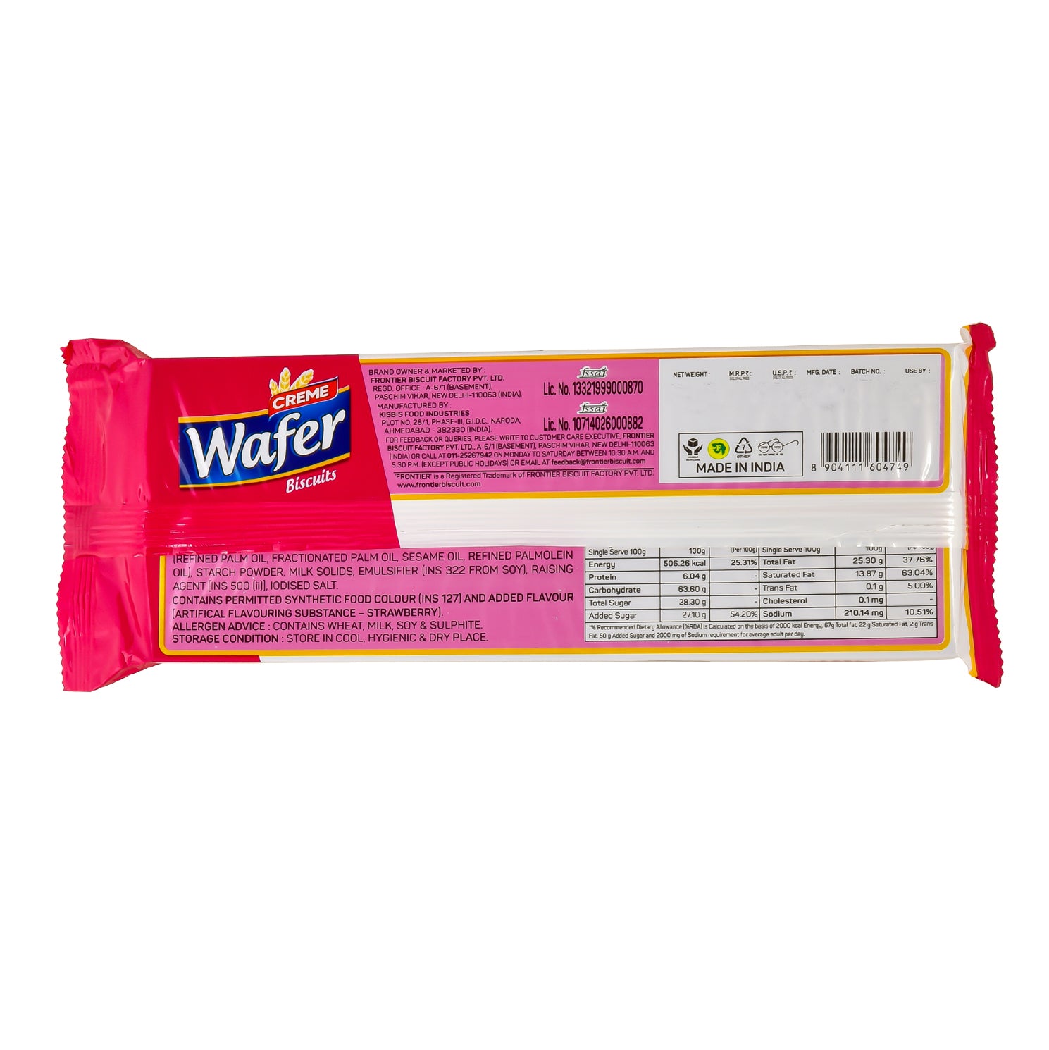 STRAWBERRY CREAM WAFER PACK (100 GM)